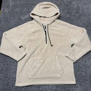 PINK Victorias Secret Womens Sherpa Teddy Hoodie M Tan Quarter Zip Pullover